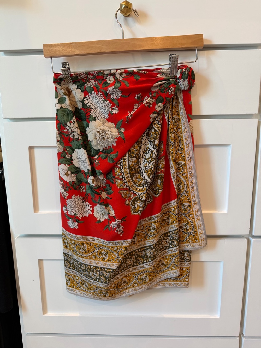 Valentino Red Floral Paisley Wrap Skirt